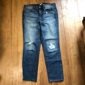 JCrew boyfriend fit, patchwork jeans